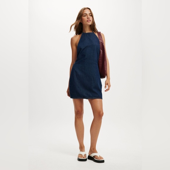 Cotton On Halter Denim Mini Dress - Blue Rinse - Picture 2 of 8